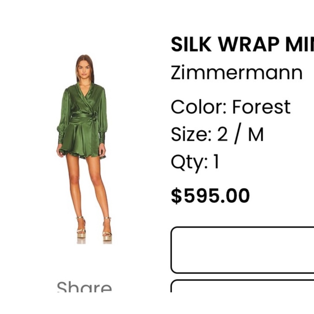 Zimmerman Wrap Green Dress Forest Size 2 MEDIUM